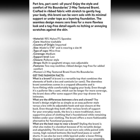 No Boundaries Women's 2-Way Textured Brami, Size M - Picture 7 of 7